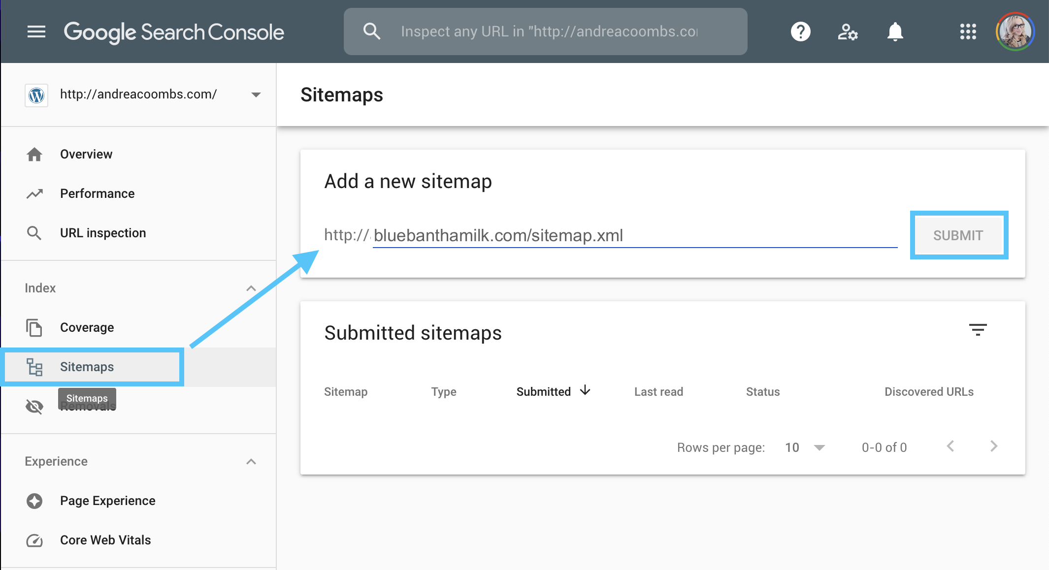 Submit sitemap to search console