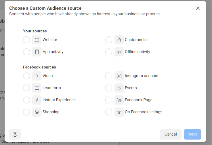 Facebook Lookalike audience options
