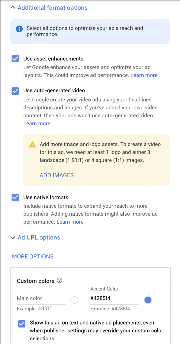 google display ads additional options