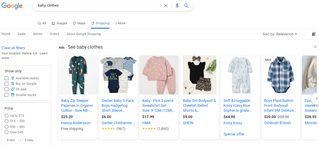 google smart shopping product ads at top of results