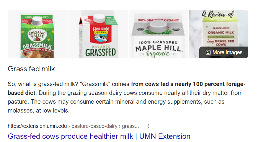 seo metrics serp grass-fed milk