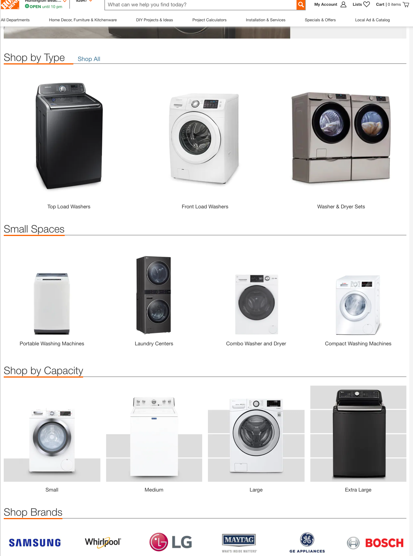 washing machines landing page