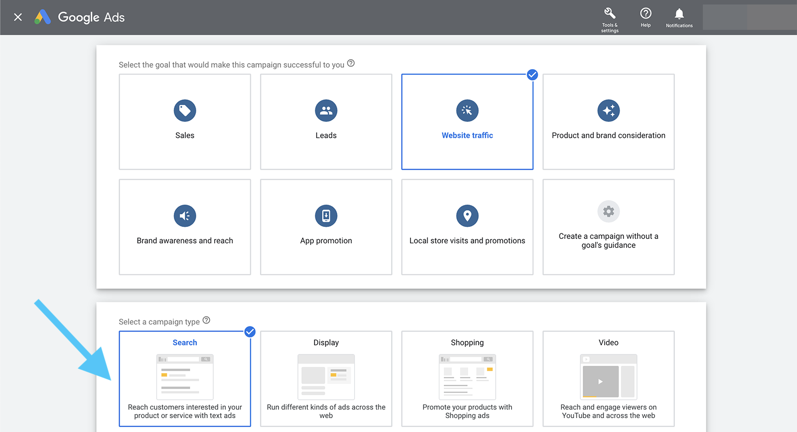 RSA set up search campaign 