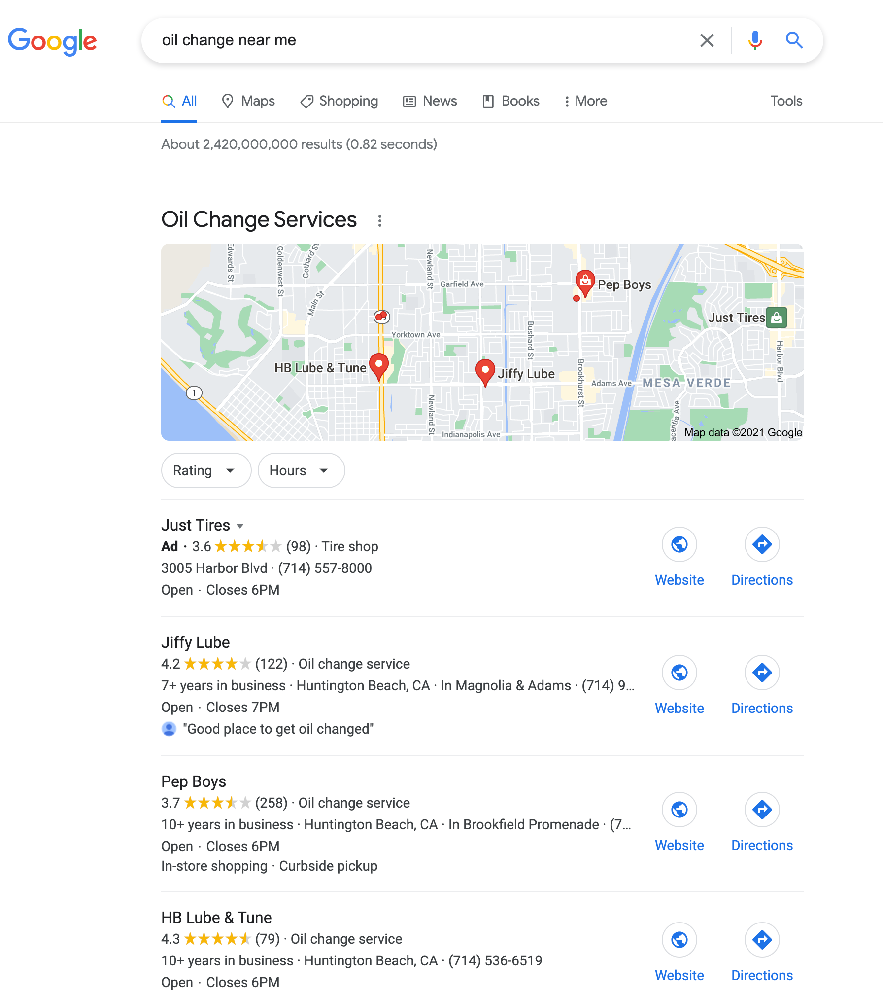 Transactional keyword: “Oil change near me”