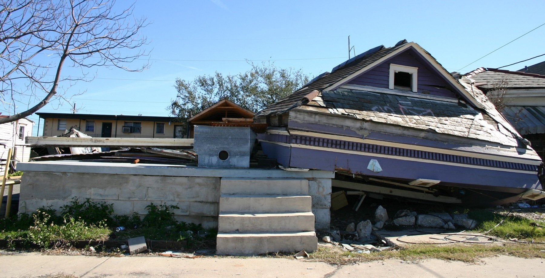 a fallen down house without a foundation