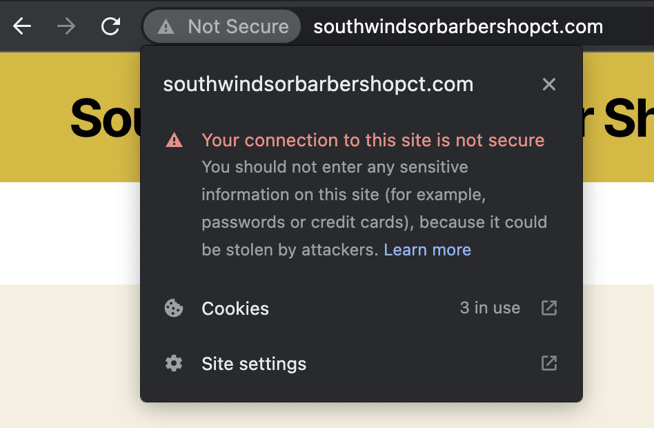 No SSL certificate warning