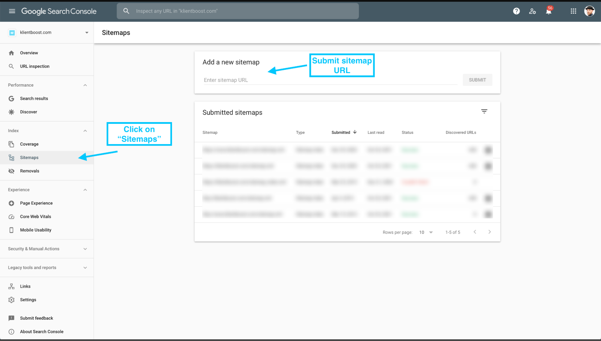 Submit sitemap