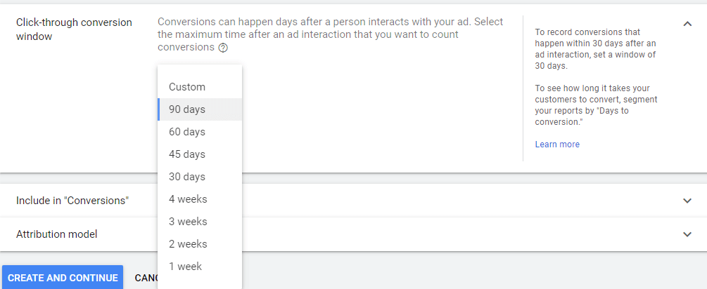 Google ads click-to-conversion window