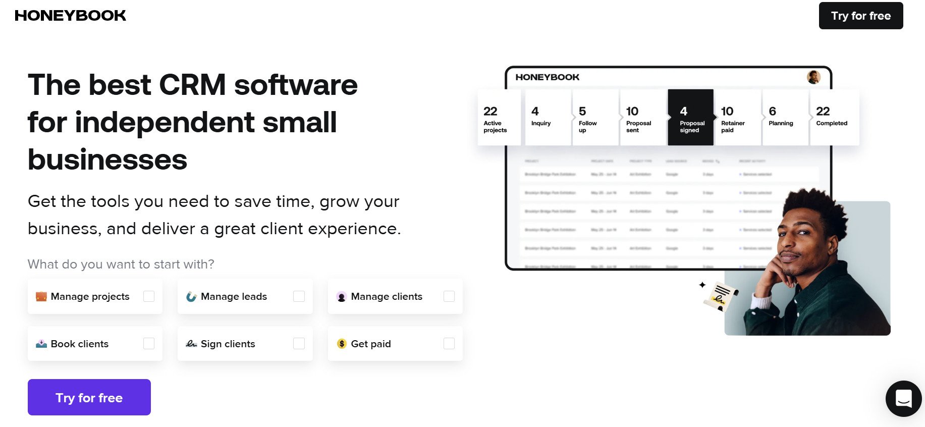 Honeybook landing page