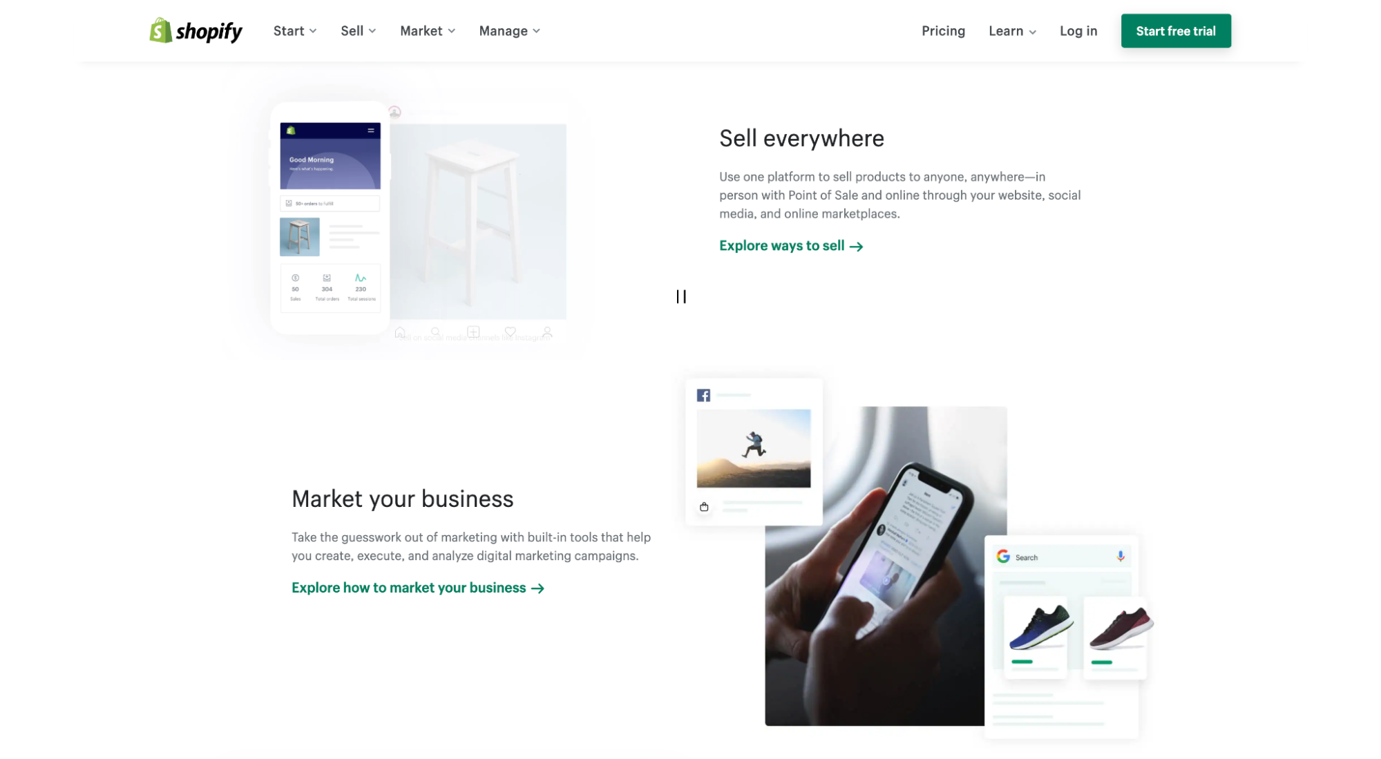 Shopify homepage first scroll