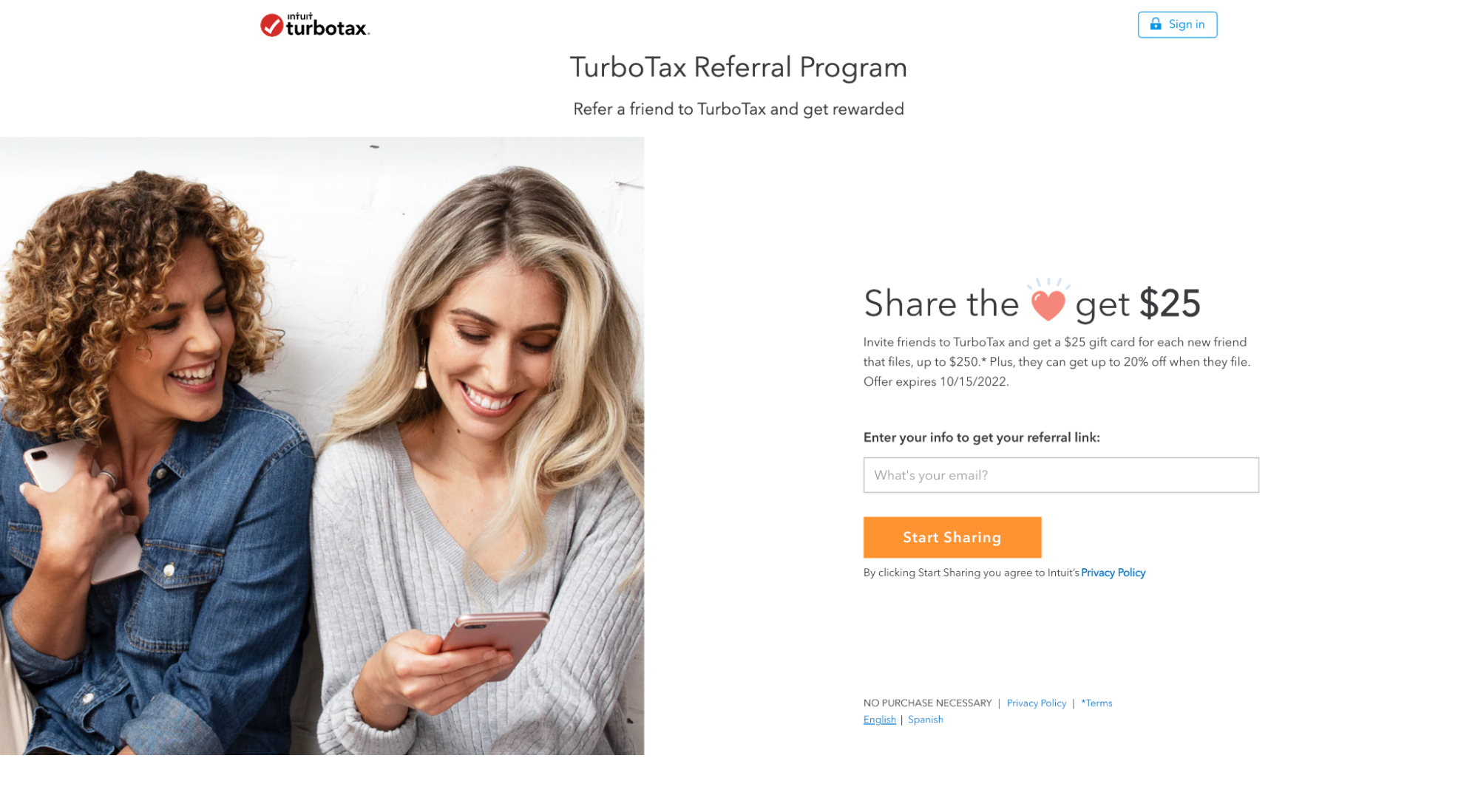 TurboTax referral page