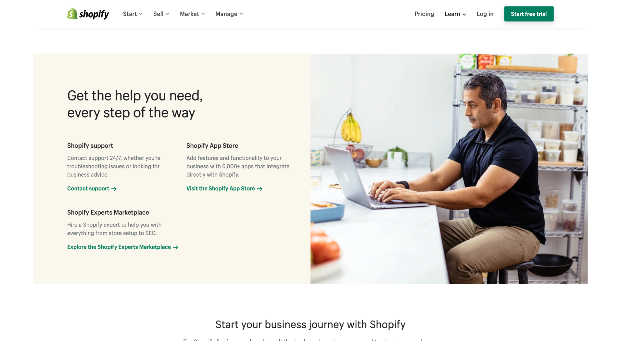 Shopify homepage second scroll
