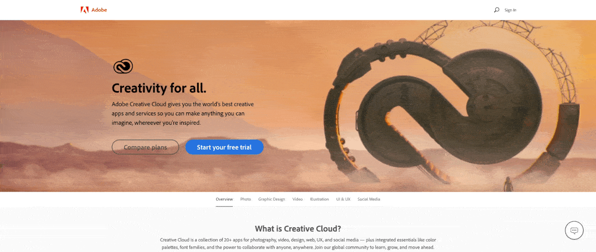 Adobe Creative Cloud landing page hero shot