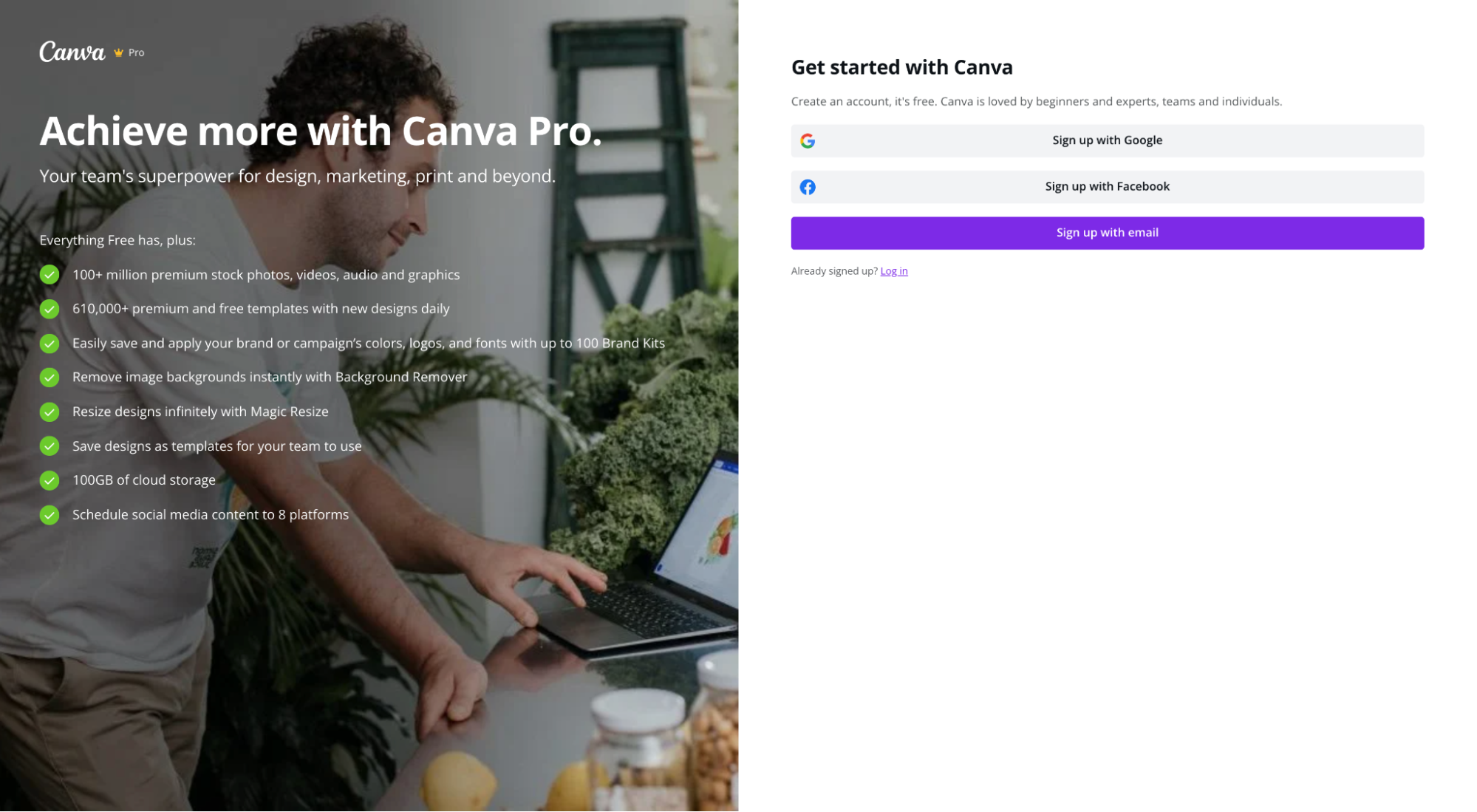 Canva get started page