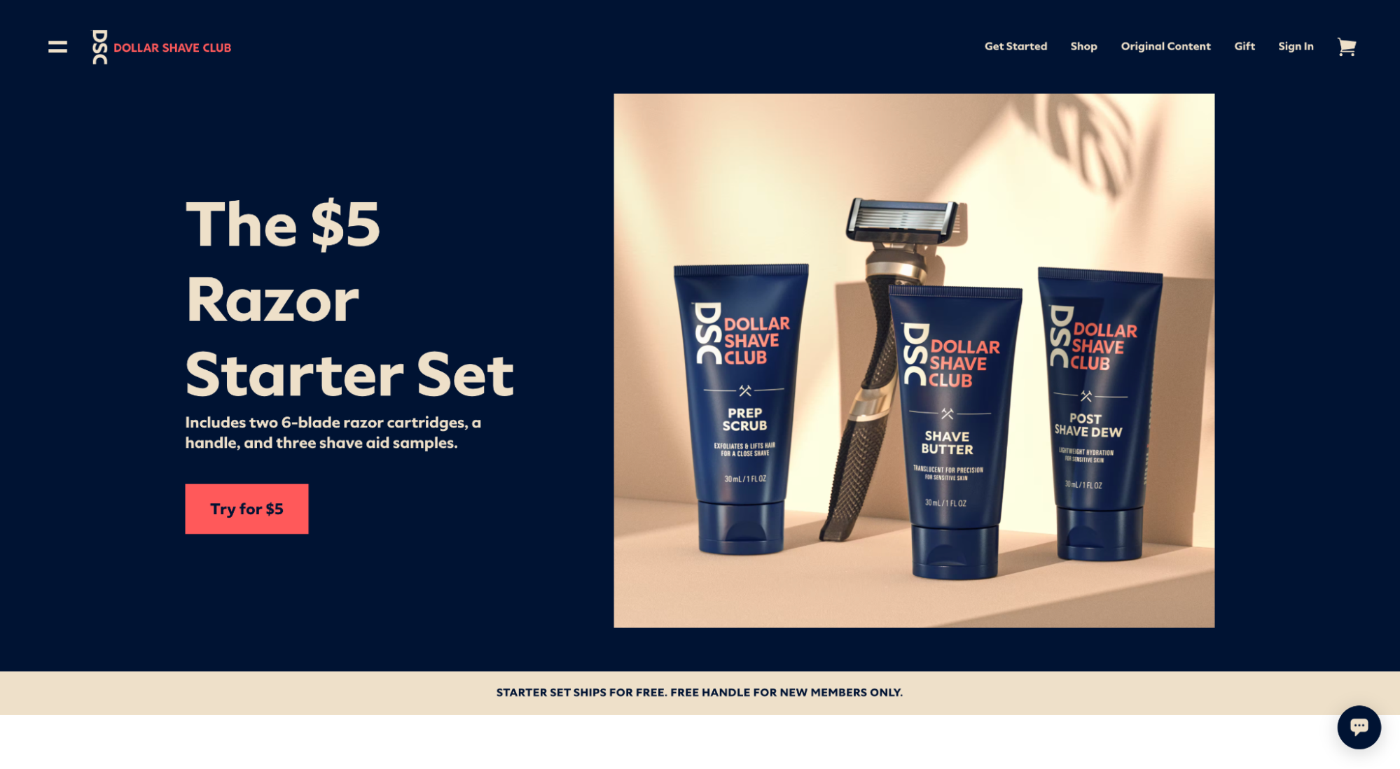 Dollar Shave Club click-through page