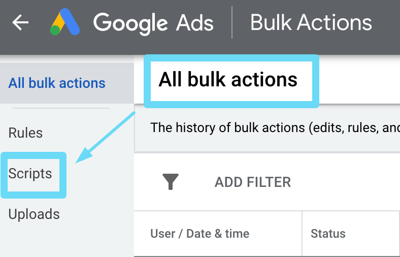 Managing Google Ads Scripts in Bulk Actions