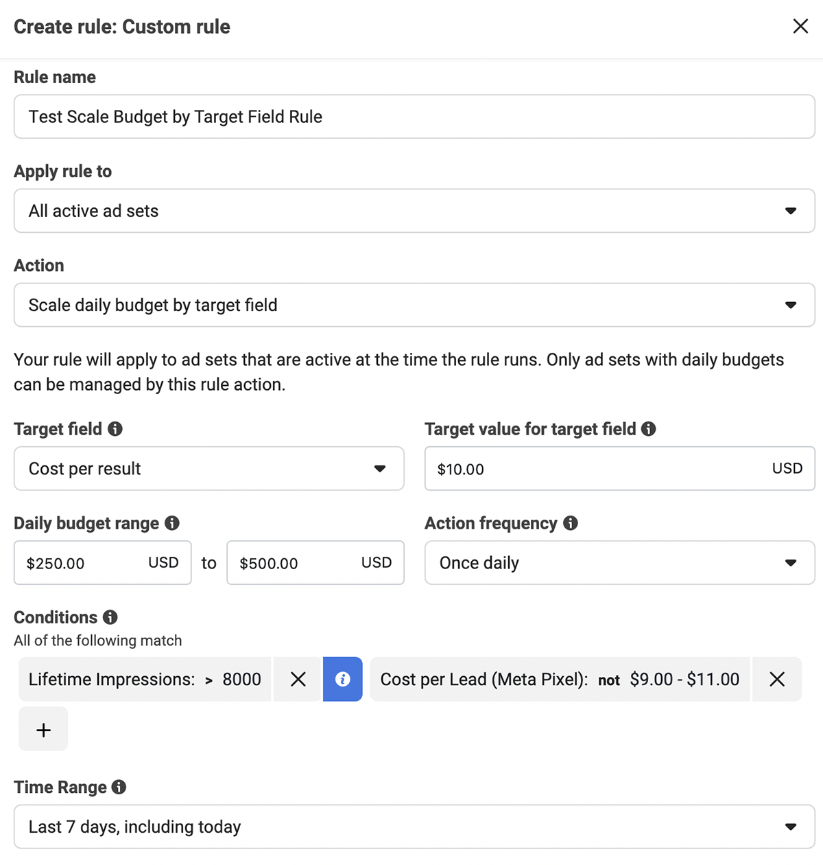 scale budgets based on your target field of choice