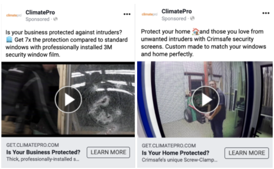 ClimatePro Facebook ad A/B test