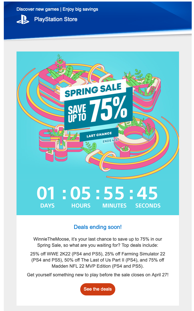 Playstation store email example