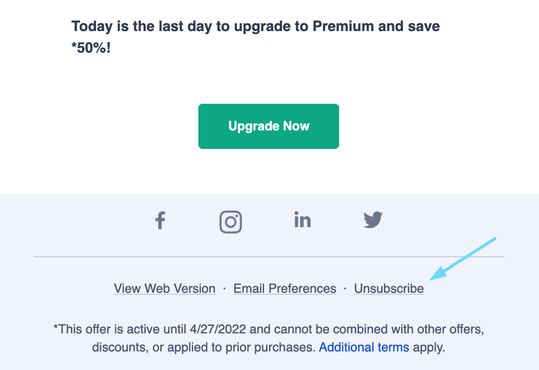 Unsubscribe button in email example