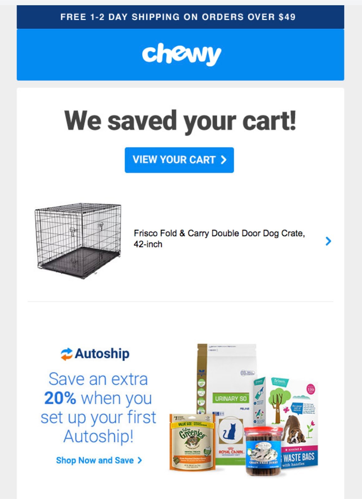 Abandoned cart email - chewy
