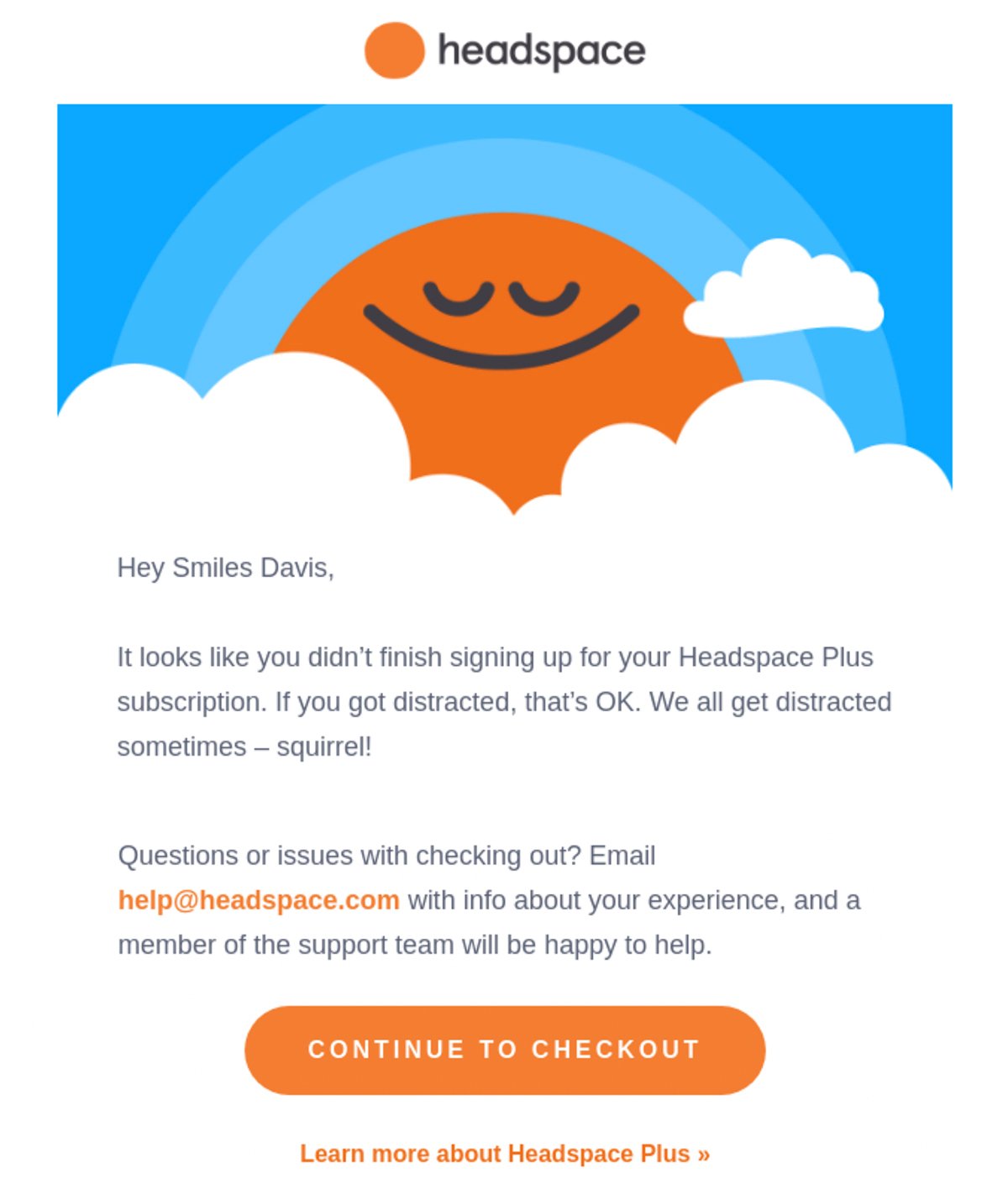 Abandoned cart email - headspace