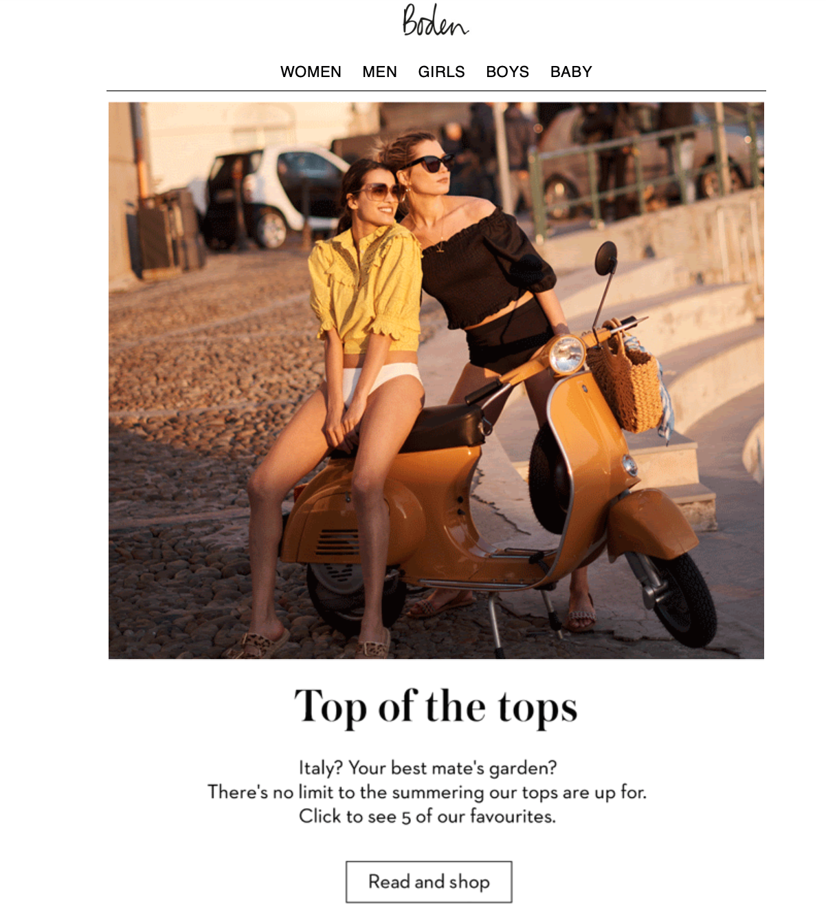 Boden email copywriting example