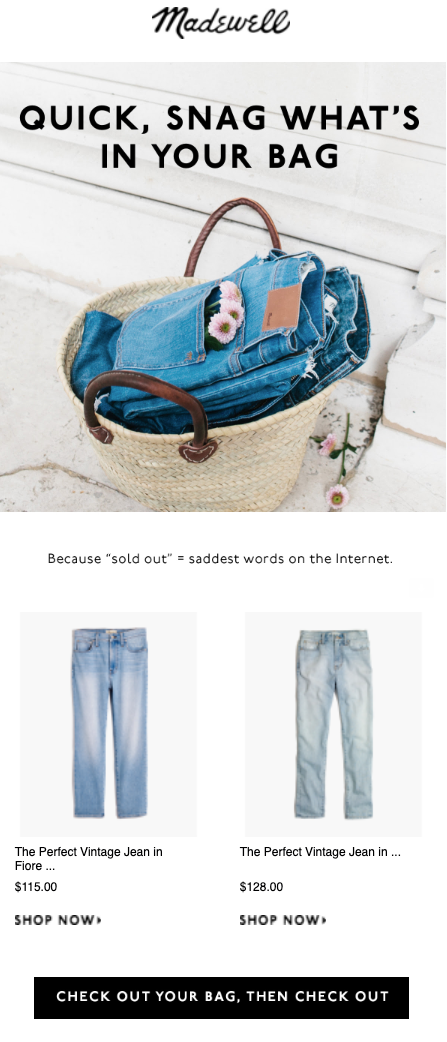 madewell abandoned cart email