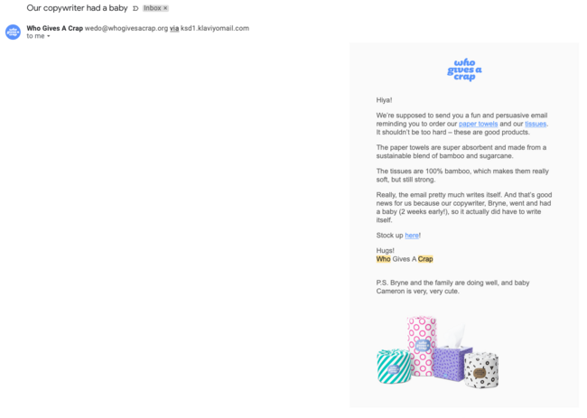 who gives a crap email copywriting example