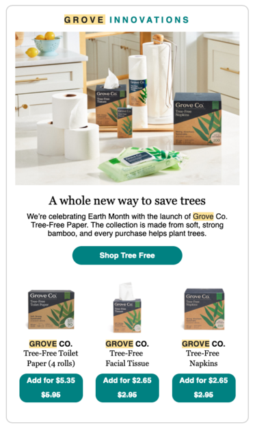 Grove email copywriting example