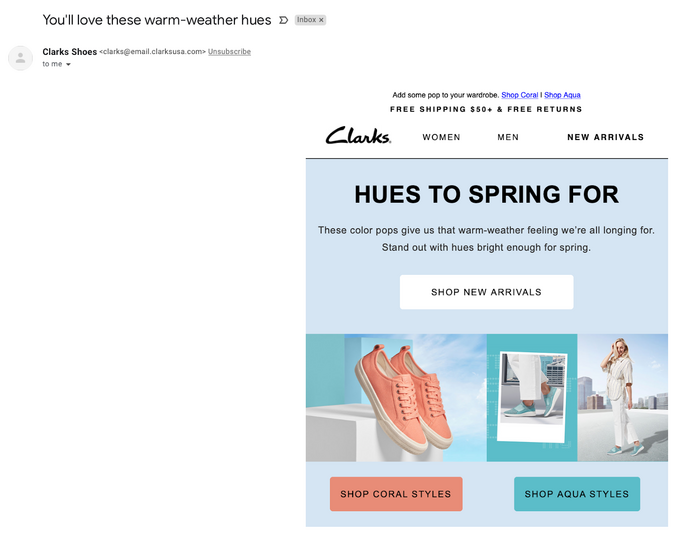 Clarks email copywriting example