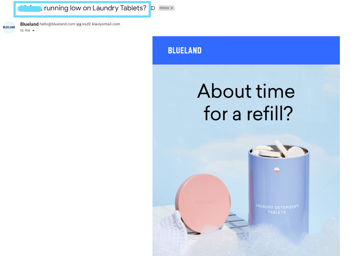 Blueland email example