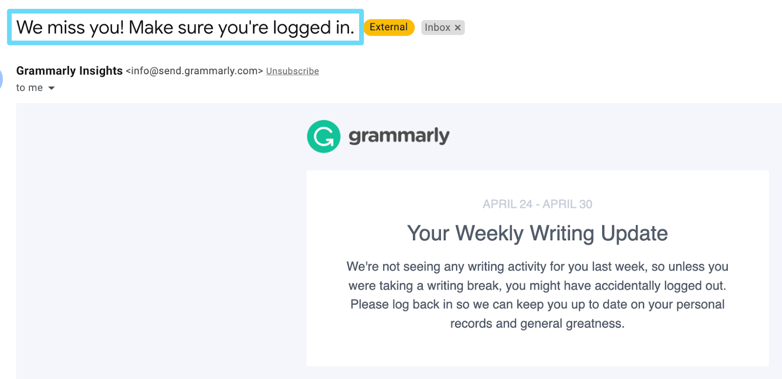 Grammarly email example