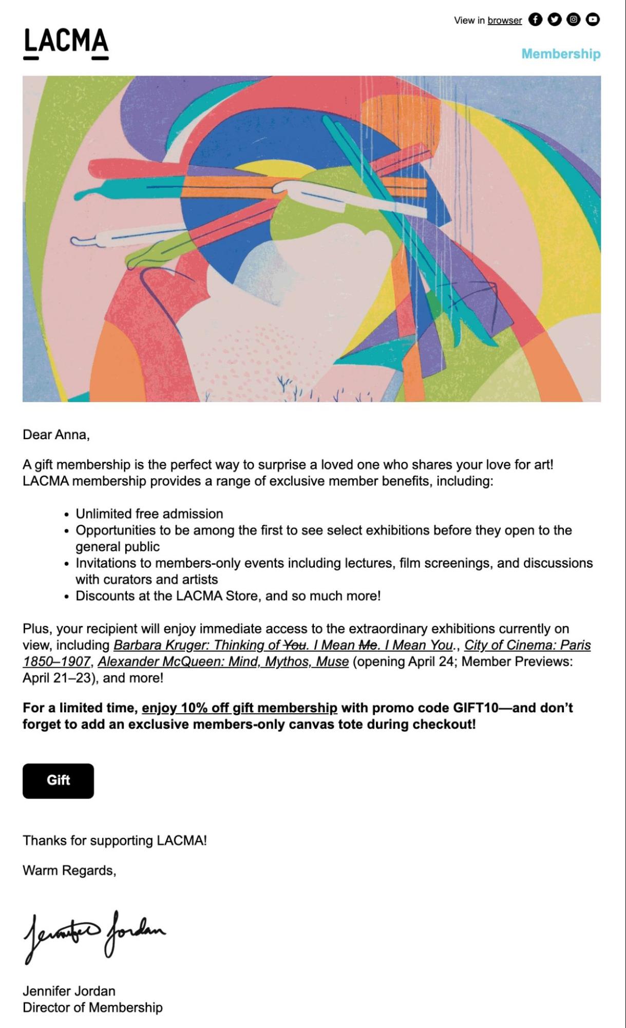 LACMA promotional email example