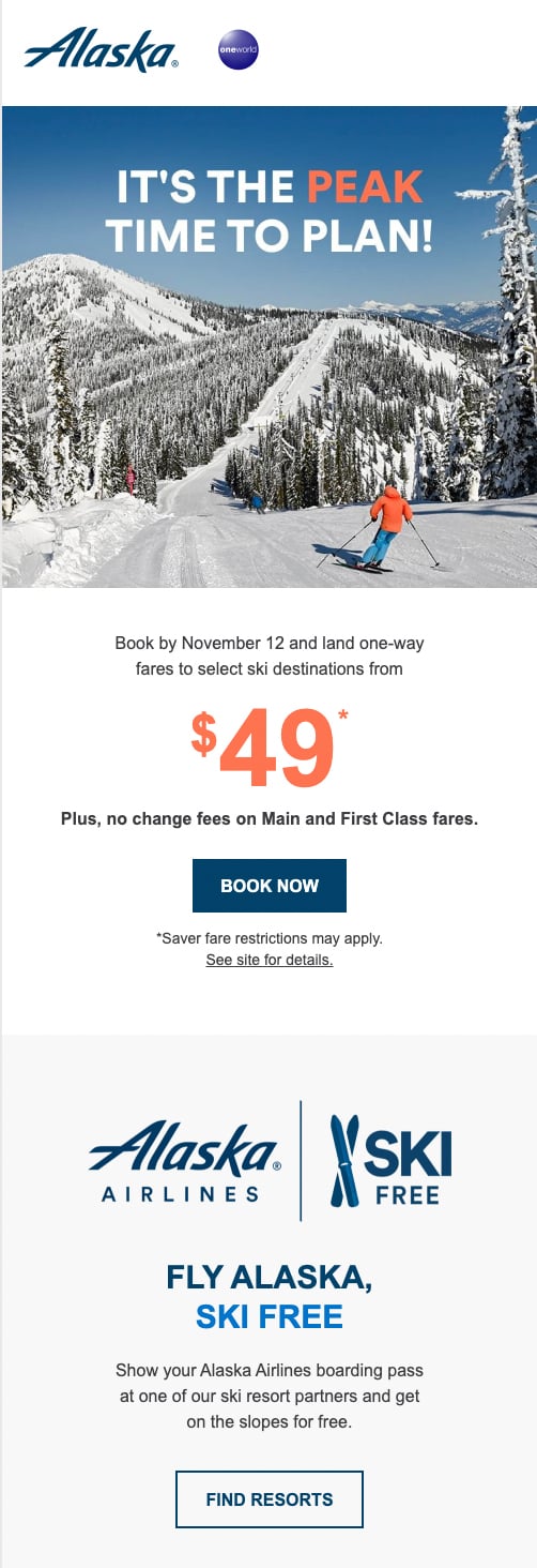 Alaska Airlines promotional email