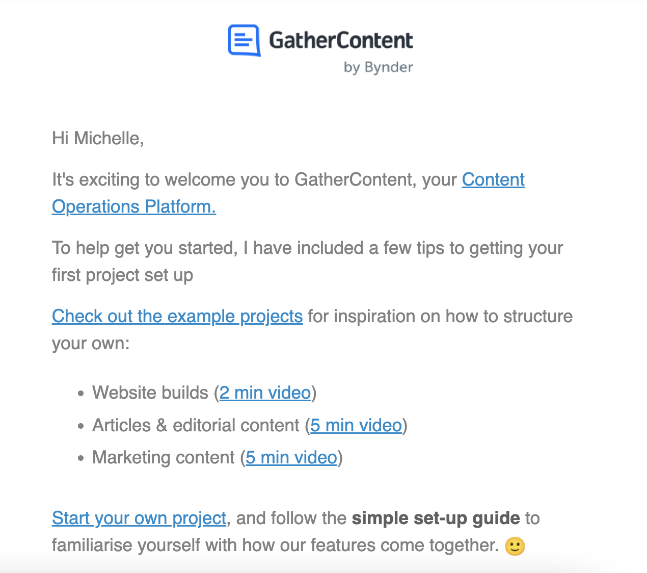 GatherContent welcome email example