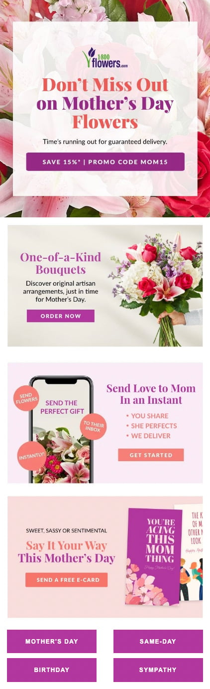 1-800-Flowers.com promotional email example