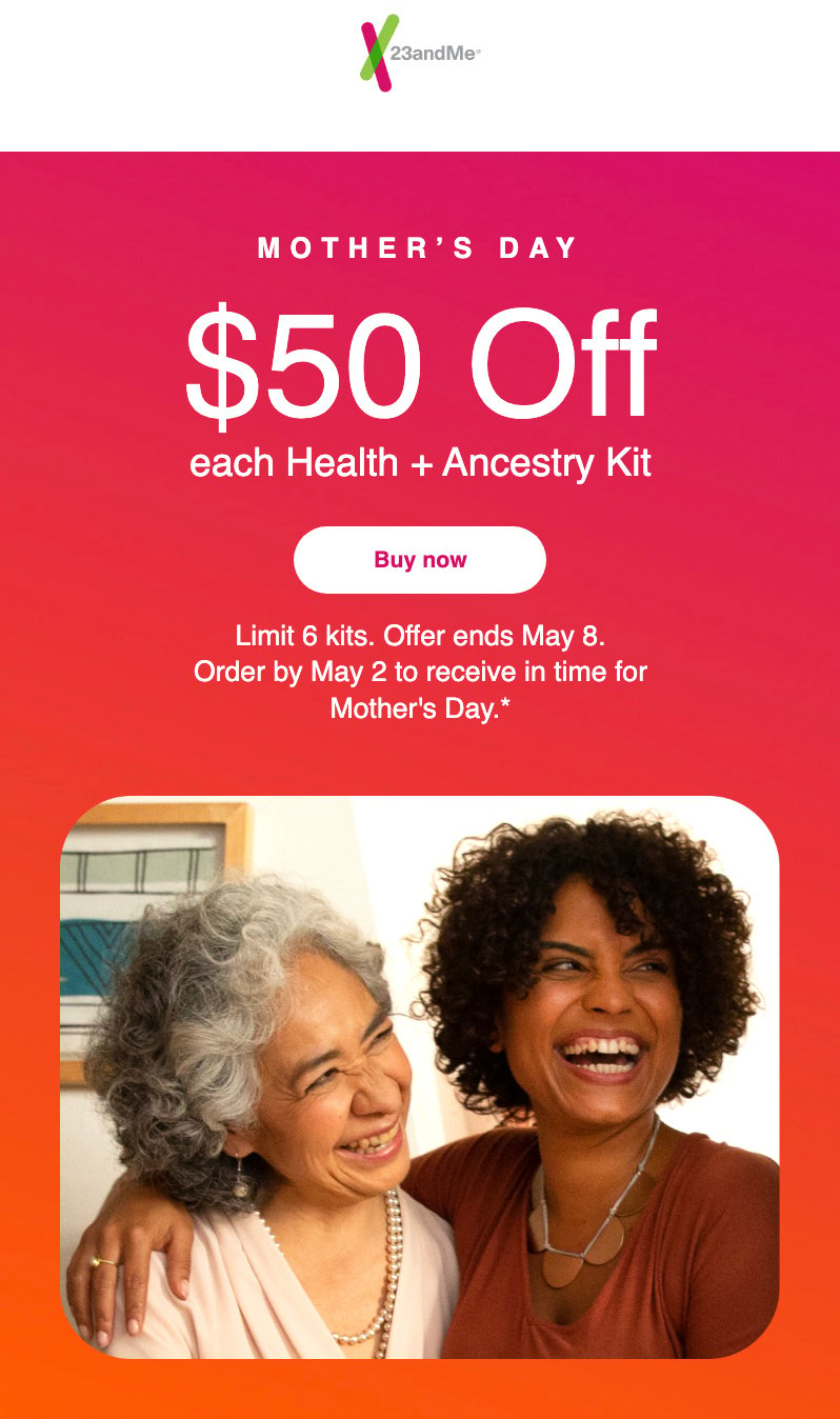 23andMe promotional email example