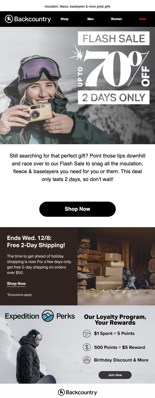 Backcountry promotional email example