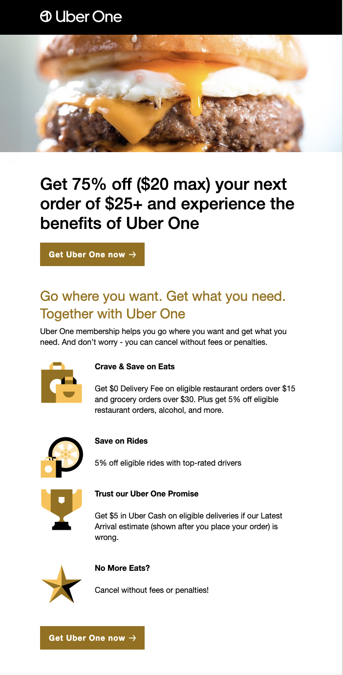 Uber One promotional email example