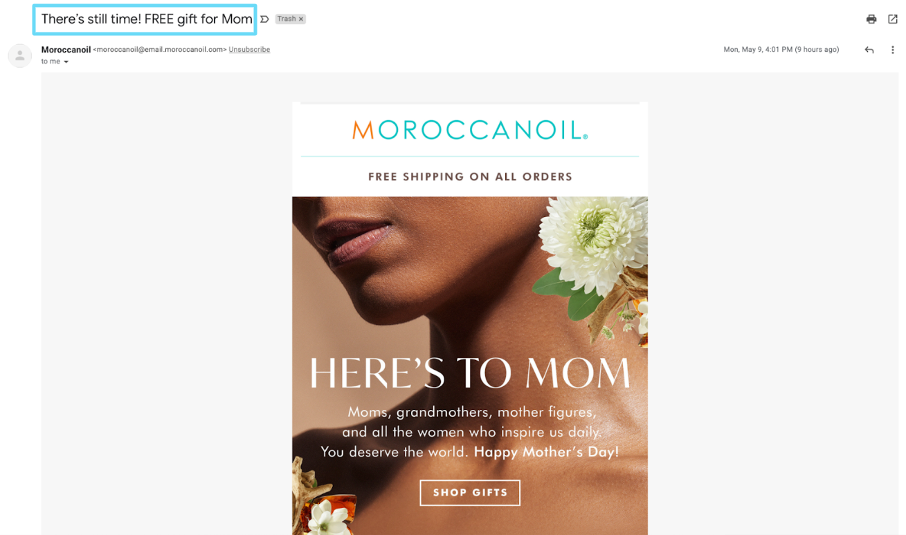 Moroccanoil email subject line