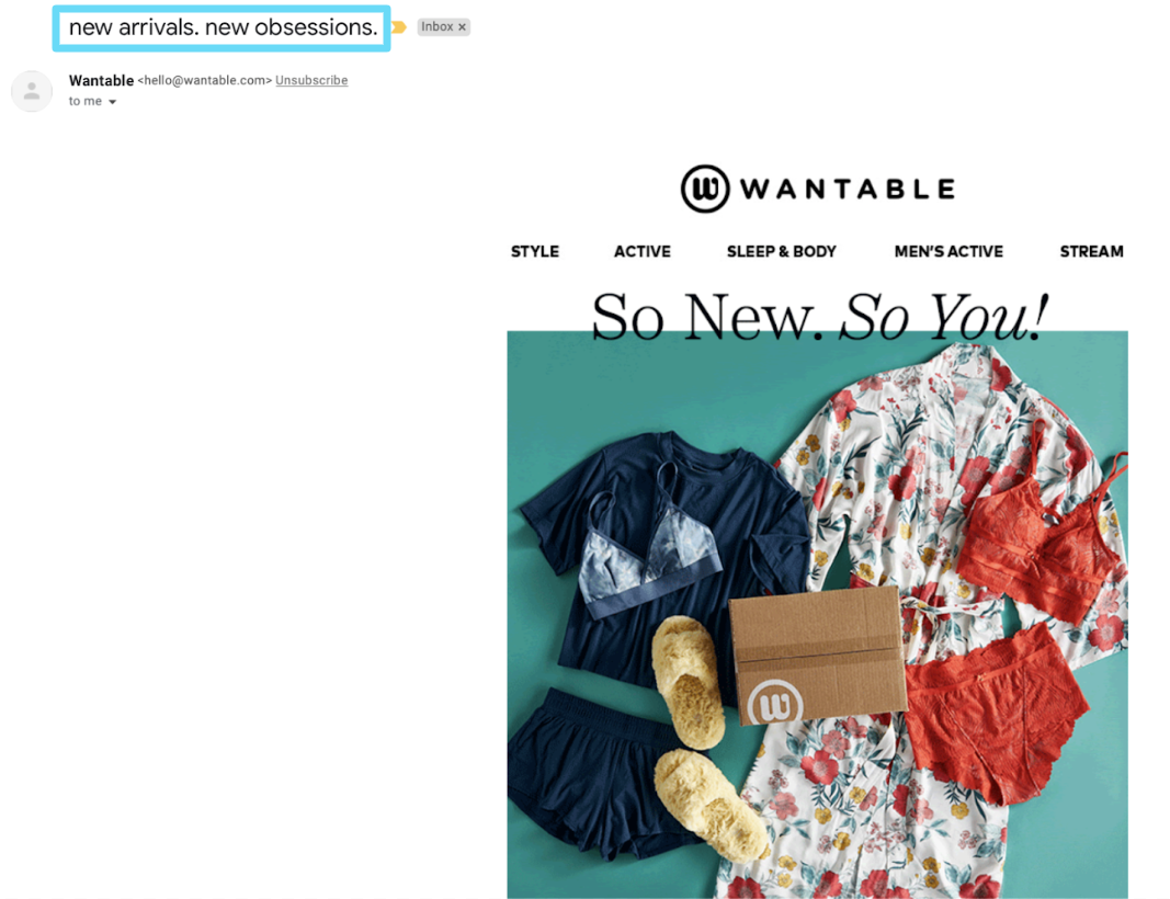 Wantable email example