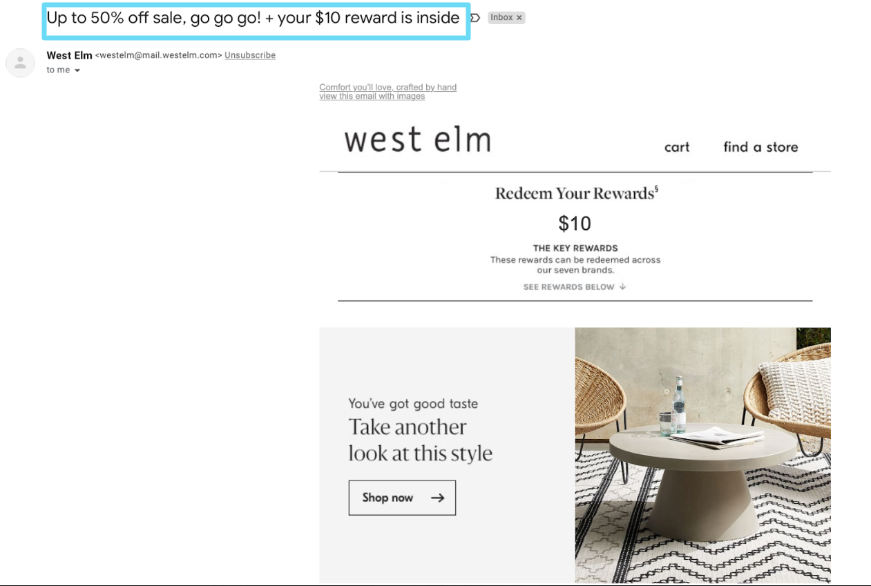 Westelm email example