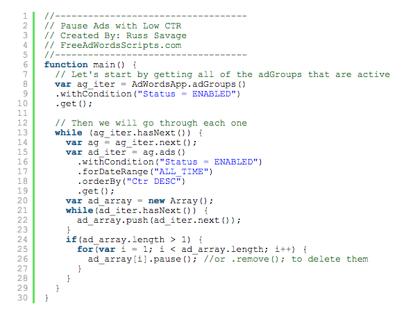 Low CTR Ad Pausing Google Ads Script