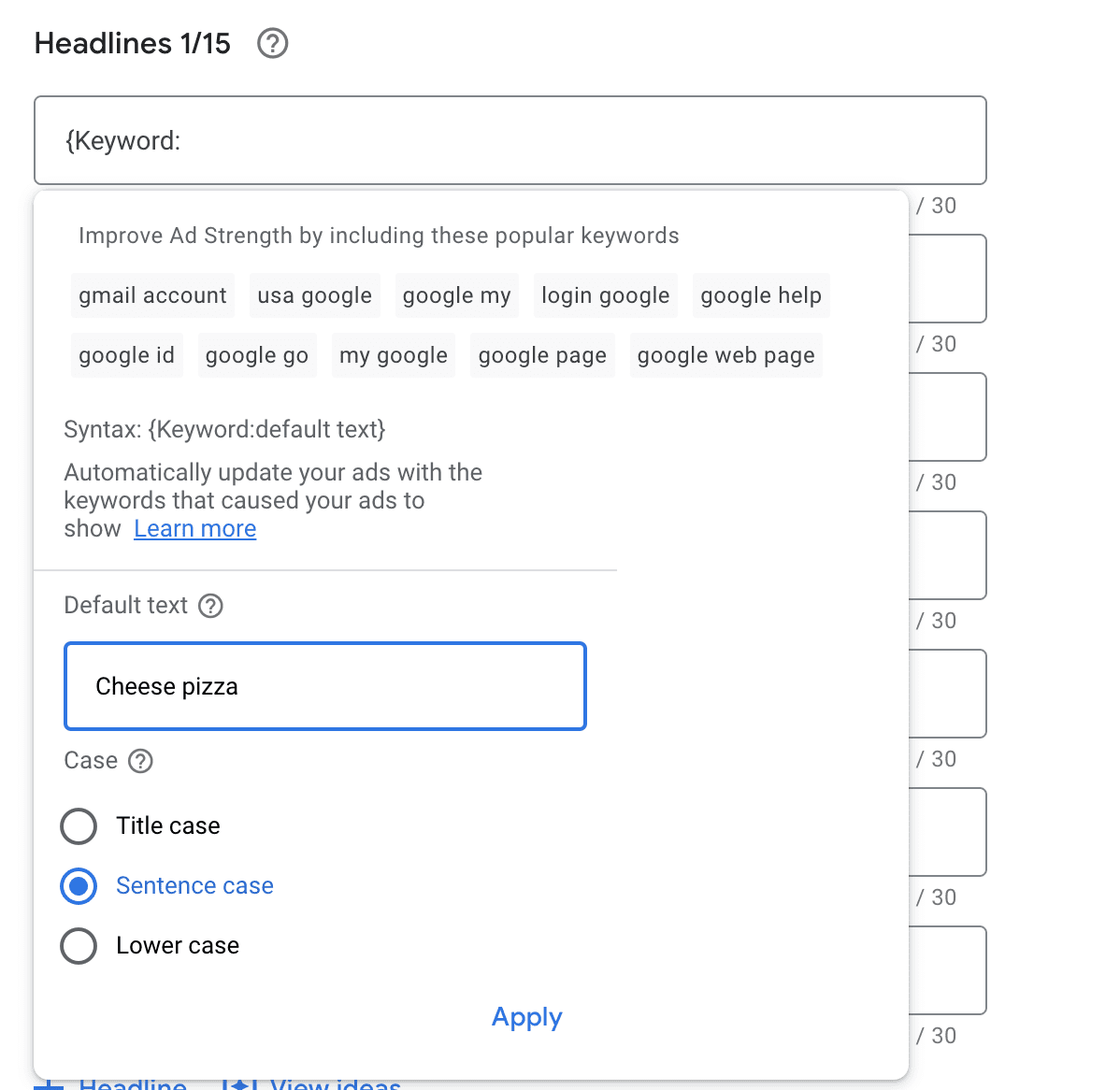 Google's guided method gives you the option to choose from title case, sentence case, or lower case manually 