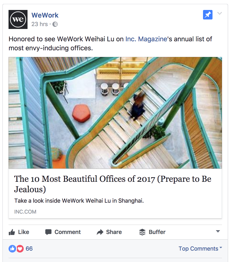 WeWork’s sharing positive media mentions