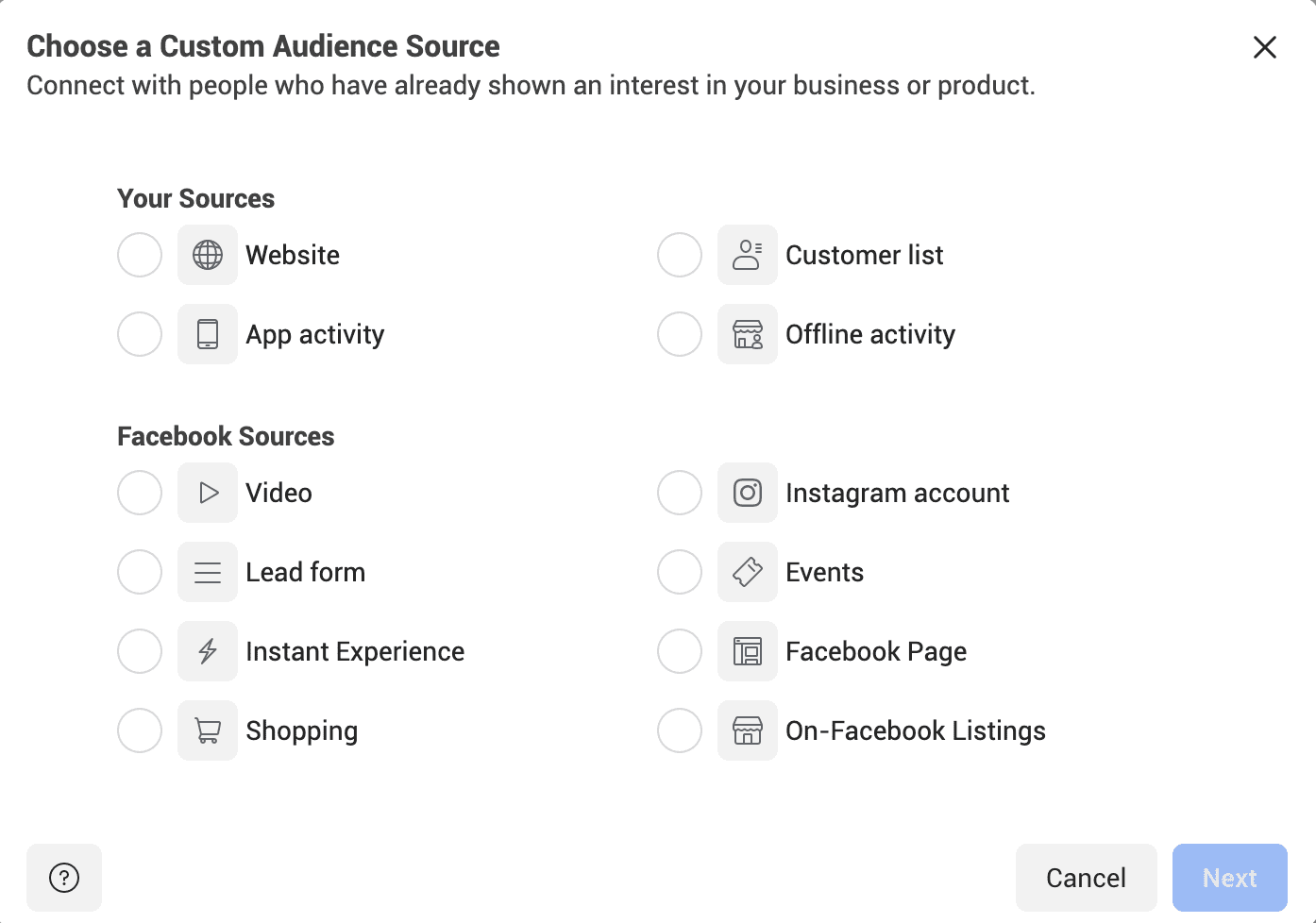 Custom audience targeting options