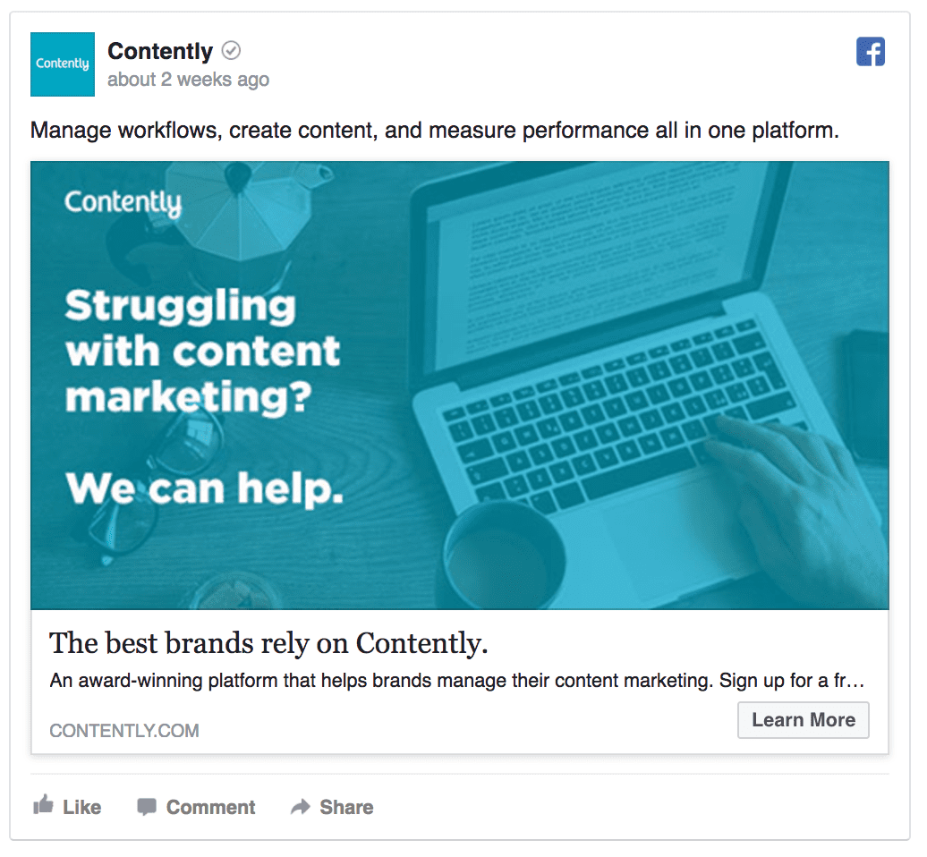 Contently’s Facebook ad isn’t selling anything